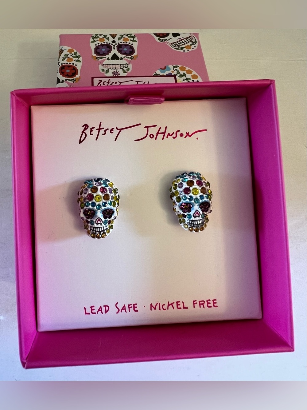 Betsey Johnson Multicolor Crystal Sugar Skull Stud Earrings - Picture 14 of 16